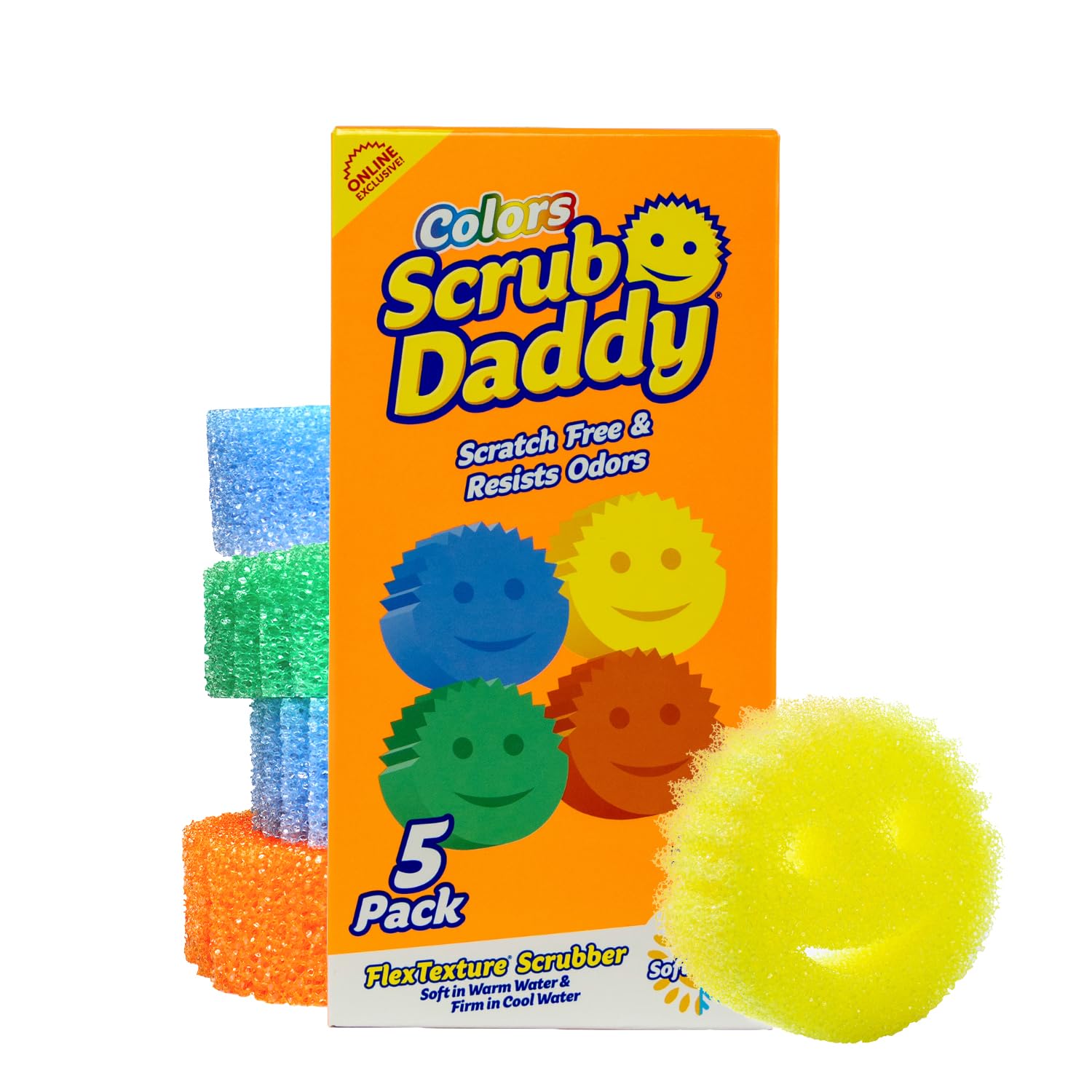 Scrub Daddy Color Sponges - Scratch-Free Multipurpose Dish Sponges for Kitchen, Bathroom & Household Cleaning - Made with BPA-Free Polymer Foam (3 Count)